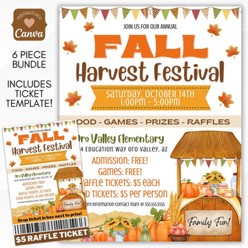 Editable Fall Harvest Fundraising Flyer Ticket Invitation Bundle